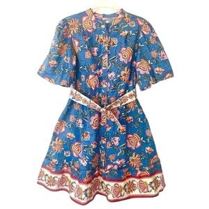 New JOIE Floral Print Puff Sleeve Belted Cotton Dress